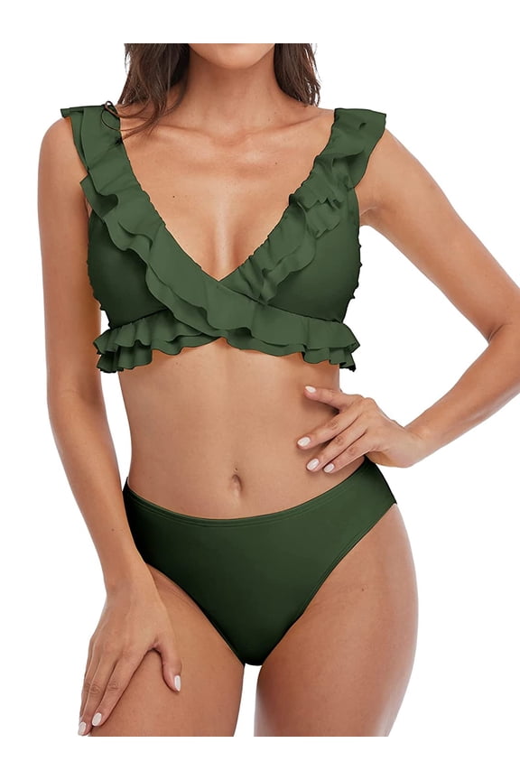 Women's Butterfly Ruffle Bikini Set Flounce V Neck Swimsuit