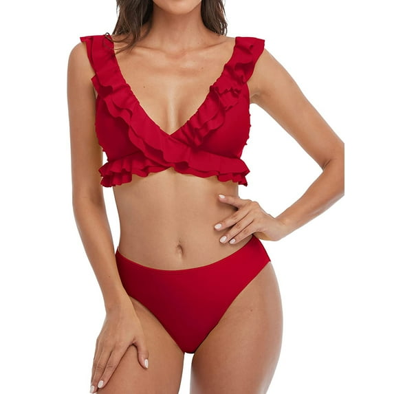 Women's Butterfly Ruffle Bikini Set Flounce V Neck Swimsuit