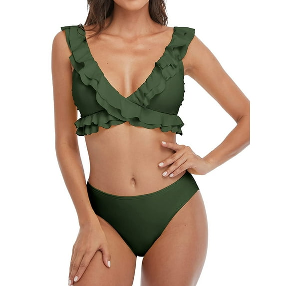 Women's Butterfly Ruffle Bikini Set Flounce V Neck Swimsuit