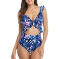 thumbnail image 1 of Women's Butterfly Ruffle One-Piece Swimsuit Cut Out Strappy Monokini Swimwear, 1 of 6