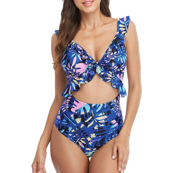 Women's Butterfly Ruffle One-Piece Swimsuit Cut Out Strappy Monokini Swimwear