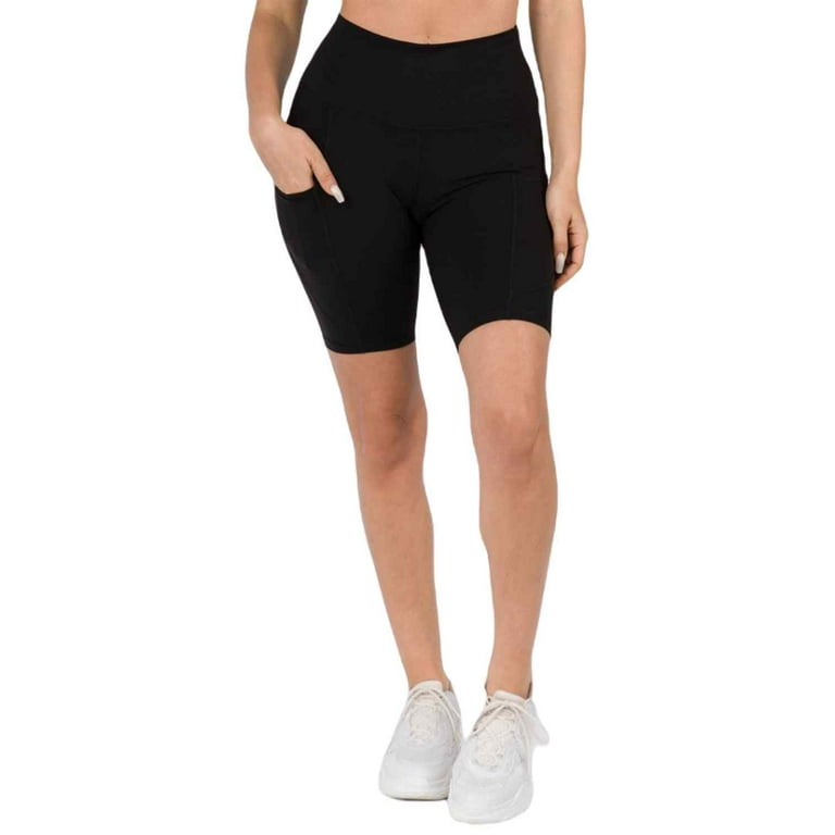 Women s Buttery Soft Activewear Biker Shorts with Pockets 8 Inseam Black L Walmart