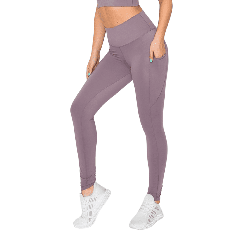 Women's Buttery Soft Activewear Leggings with Pockets - Smoky Mauve, L 