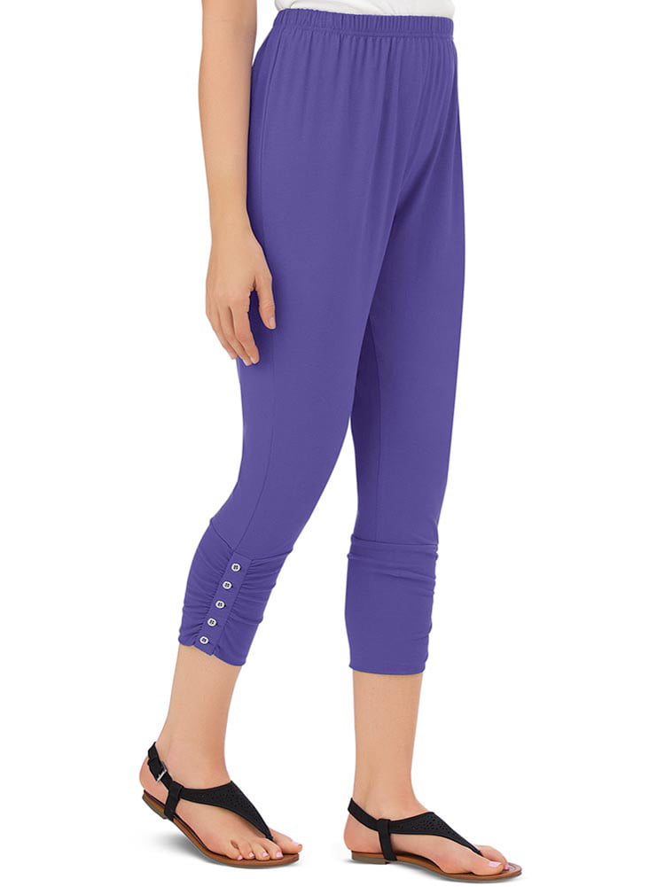 Women's Button Accent Cinched Capri Leggings Womens Purple Xx-Large,  Purple, Xx-Large 