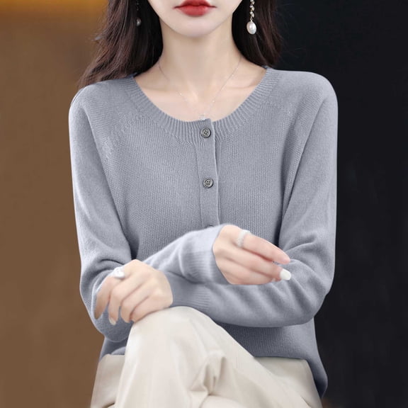 Women's Button Cardigan Sweaters Long Sleeve Soft Knit Tops Casual Round Neck Solid Lightweight Cozy Sweater