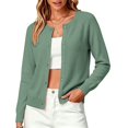 thumbnail image 1 of Women's Button Down Crew Neck Knit Sweater Cardigans, Solid Color Long Sleeve Cardigan Cardigans for Women Trendy Chic Tops Soft Long Sleeve Business Casual Tops Teacher Outfits,Army Green,S, 1 of 5