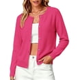 thumbnail image 1 of Women's Button Down Crew Neck Knit Sweater Cardigans, Solid Color Long Sleeve Cardigan Long Sleeve Vintage Sweater Fall Outfits Fashion Clothing Cute Sweaters Soft,Hot Pink,S, 1 of 5