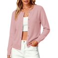 thumbnail image 1 of Women's Button Down Crew Neck Knit Sweater Cardigans, Solid Color Long Sleeve Cardigan Loose Fit Thin Cardigans Chic Tops Vintage Sweater Lightweight Cardigan Fashion Clothing,Pink,S, 1 of 5