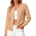 thumbnail image 1 of Women's Button Down Crew Neck Knit Sweater Cardigans, Solid Color Long Sleeve Cardigan Loose Fit Thin Cardigans Fashion Clothing College Sweaters Soft Long Sleeve Dressy Top,Gold,M, 1 of 5