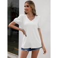 thumbnail image 1 of Women's Button Detail Puff Sleeve Tee- Large,White, 1 of 4