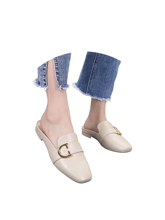 Women's Button Detail Slip On Sandals PVC Casual Low Heel Footwear Non Slip Outsole Breathable Upper for Spring Autumn Daily Wear Travel