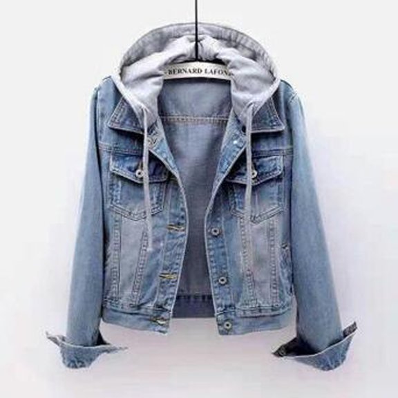 Women's Button Down Distressed Denim Jacket, Long Sleeve Hooded Casual Coat with Pockets, Detachable Hood and Light Wash Style for Teens and Daily Street Wear-Light Blue