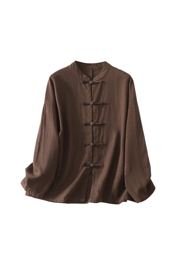 Women's Button Down Blouseļ¼Retro Standing Collar Cardigan Cotton Linen National Style Improved Tang Jacket