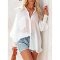 thumbnail image 1 of Women's Button Down Blouses Casual Lantern Sleeve Loose Fit Shirts Tops with Pockets, 1 of 6