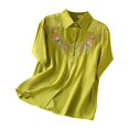 thumbnail image 1 of Women's Button Down Blouses Fashion Collared Embroidered Short Sleeve Shirts Linen Loose Casual Summer Work Tops, Yellow, Free Size, 1 of 4