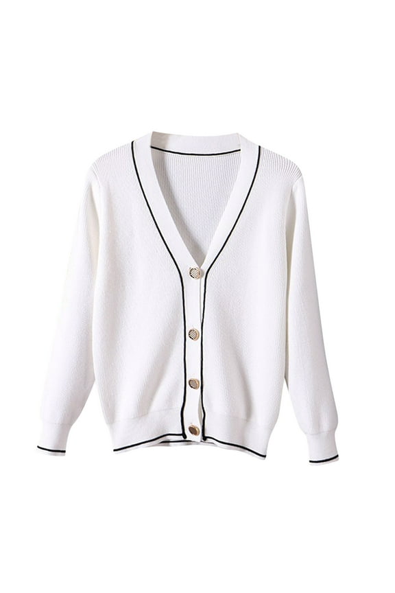 Women's Button Down Cardigan Casual Knit Long Sleeve Loose Open Front Fall Sweaters Plain Trendy Coats Outerwear (2XL, White)