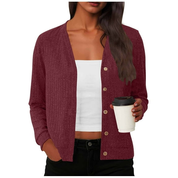 Women's Button Down Cardigan Sweater Long Sleeve V-Neck Casual Shirts Lightweight Comfy Work Daily Fall Oversized Trendy Casual Cozy Cute Outfits