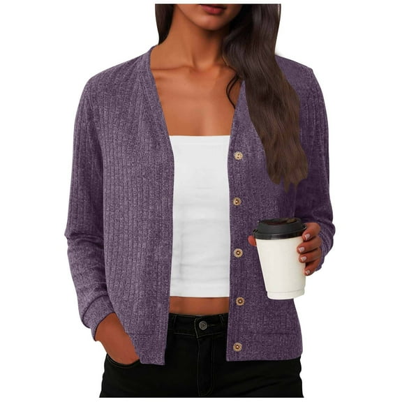Women's Button Down Cardigan Sweater Long Sleeve V-Neck Casual Shirts Lightweight Comfy Work Daily Fall Oversized Trendy Casual Cozy Cute Outfits