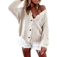 thumbnail image 1 of Women’s Button Down Cardigan Sweaters Open Front Cable Knit Off Shoulder Long Sleeve Baggy Crop Outwear, 1 of 8