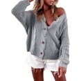 thumbnail image 1 of Women’s Button Down Cardigan Sweaters Open Front Cable Knit Off Shoulder Long Sleeve Baggy Crop Outwear, 1 of 4