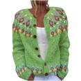 thumbnail image 1 of Women's Button Down Cardigans V Neck Open Front Long Sleeve Fall Knitted Sweaters Fair Isle Sweaters Green 5XL, 1 of 4
