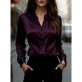 thumbnail image 1 of Women's Button Down Collared Shirt, Point Collar Long Sleeve Slim Fit Blouse, Curved Hem Classic Top, Business Casual Work Office Wear, 1 of 2