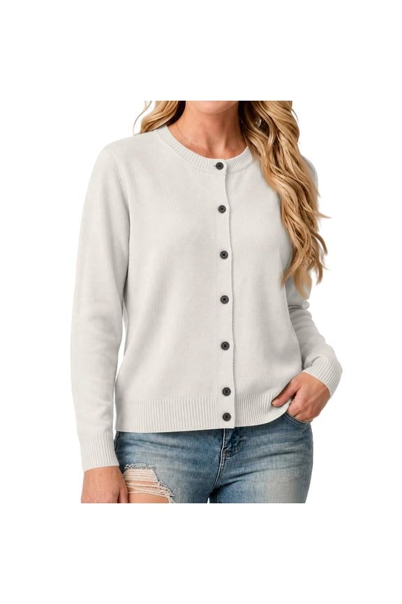 Women's Button Down Crew Neck Long Sleeve Soft Knit Cardigan Sweaters