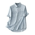 thumbnail image 1 of Women's Button Down Cropped Denim Shirt Casual Business Jean Tops with Pockets, 1 of 9