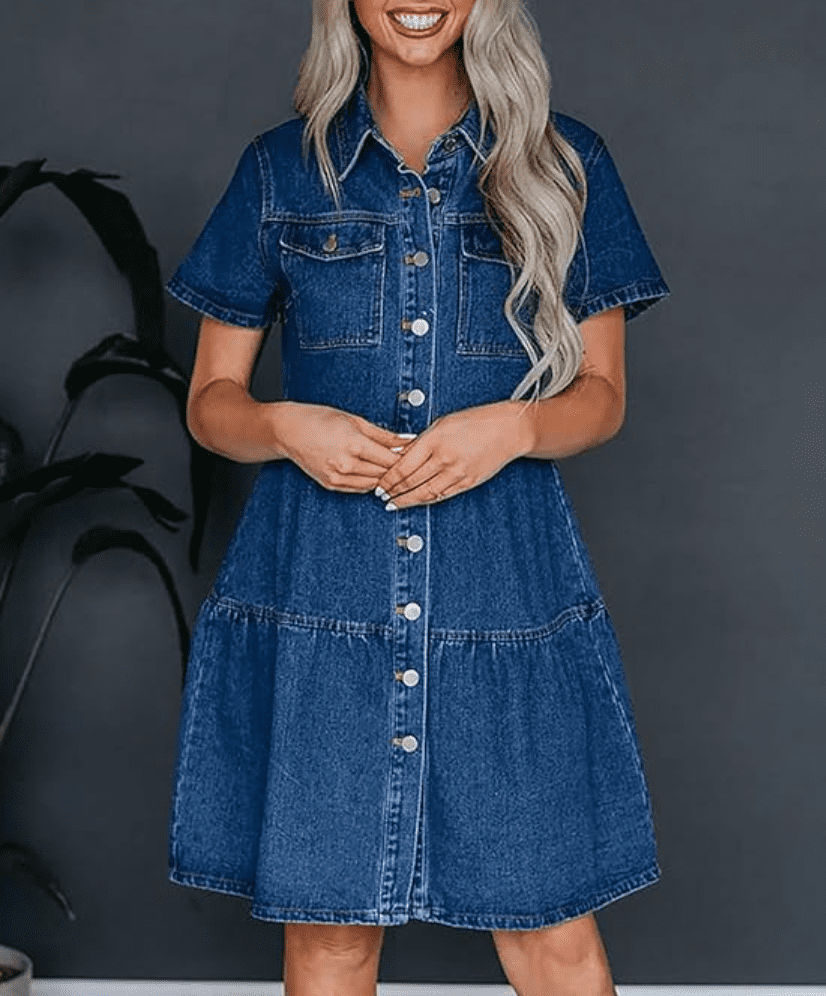 denim babydoll dress ASOS LUXE Curve long sleeve baby doll mini with bow back in blue DENIM BABYDOLL TIERED DRESS Relaxed fit Women's Button Down Denim Babydoll