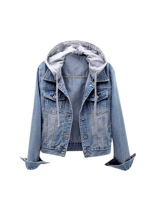 SKYLINEWEARS Women Hooded Denim Jacket Long Sleeve Layered Drawstring  Hoodie Washed Jean Jacket at  Women's Coats Shop