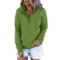 thumbnail image 1 of Women's Button Down Hoodie Long Sleeve V Neck Pullover with Drawstring & Pockets Relaxed Fit Green M, 1 of 4