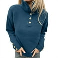 thumbnail image 1 of Women's Button Down Knit Sweater Stand Collar Long Sleeve Pullover Top Chunky Oversized Winter Warm Tops Blue S, 1 of 5