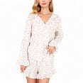 thumbnail image 1 of Women's Button-Down Leopard Print Pajama Set with Ruffled Hem Shorts - Large, Pink, 1 of 6
