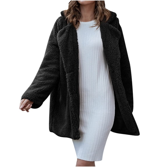 Women's Button Down Long Cardigan Coat Fuzzy Fleece Lapel Faux Fur Warm Winter Outwear Overcoat Jackets with Pockets