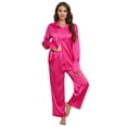 thumbnail image 1 of Women's Button Down Long Sleeve Nightwear Satin Loungewear Comfy Boyfriend Pajama Sets, 1 of 5