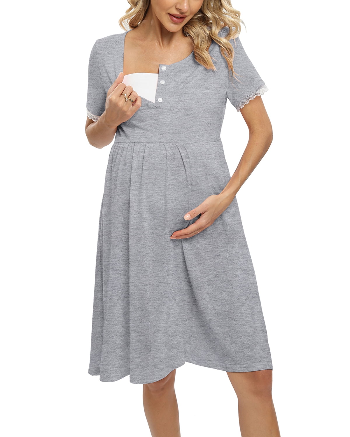Women's Button Down Maternity Sleepwear Nursing Nightgown Labor