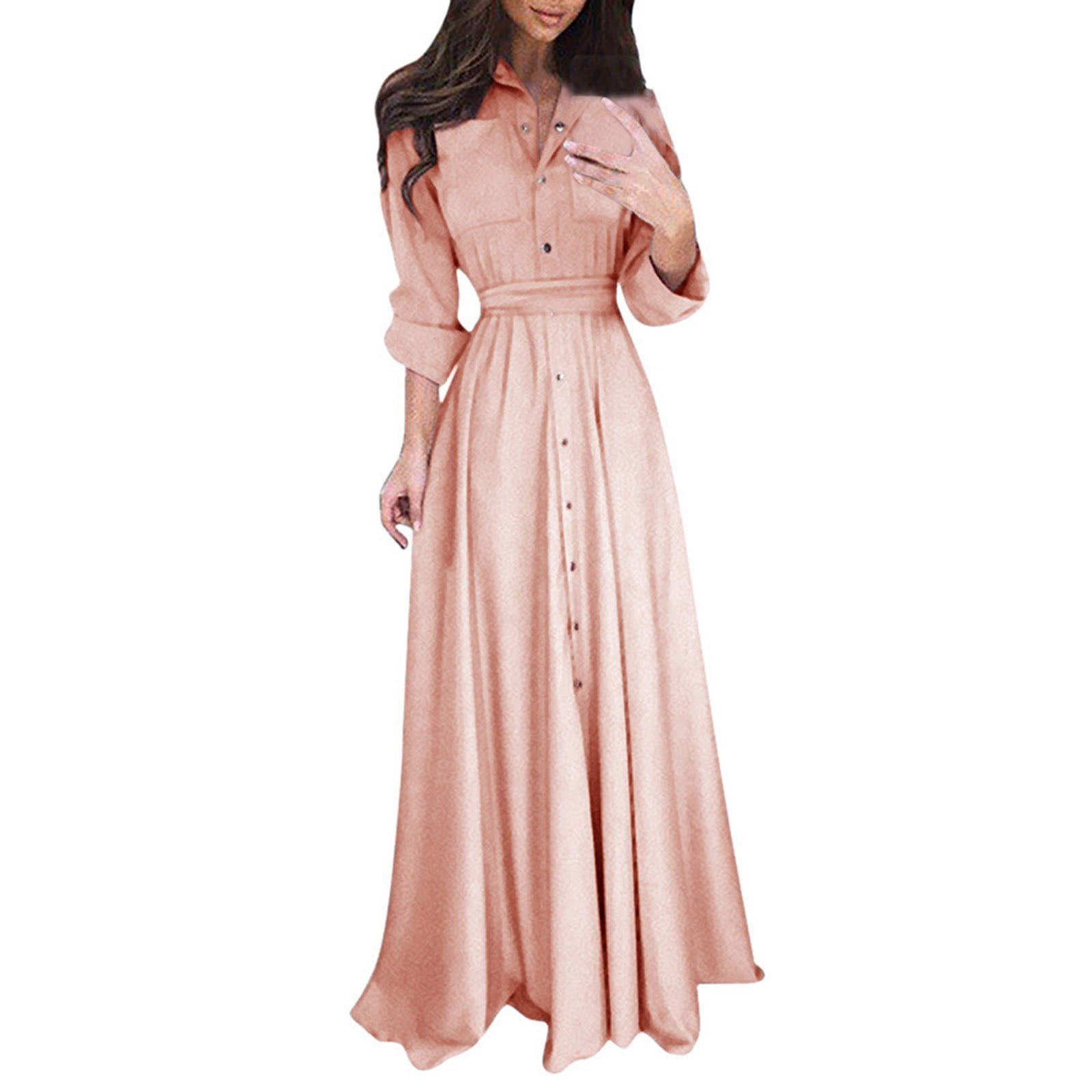 Long sleeve button down maxi dress clearance