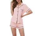 thumbnail image 1 of Women's Button Down Pajama Set Cute 2 Piece Short Sleeve Shirt Shorts Sleepwear Lightweight Summer Lounge Set Soft Bride Pjs Modal Pink Large, 1 of 5