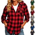 thumbnail image 1 of Women's Button Down Plaid Shacket Jacket,Long Sleeve Hooded Open Front Casual Coat with Chest Pockets,Cool Fall and Early Winter Days, 1 of 6