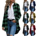 thumbnail image 1 of Women's Button Down Plaid Shacket Jacket,Mid-Length Long Sleeve Open Front Casual Coat,Cool Fall and Early Winter Days, 1 of 6