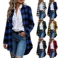 thumbnail image 1 of Women's Button Down Plaid Shacket Jacket,Mid-Length Long Sleeve Open Front Casual Coat,Cool Fall and Early Winter Days, 1 of 6
