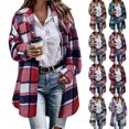 thumbnail image 1 of Women's Button Down Plaid Shacket Jackets,Mid-Length Long Sleeve Open Front Casual Coat,Cool Fall and Early Winter Days, 1 of 1