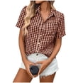 thumbnail image 1 of Women's Button Down Plaid Shirts Lightweight Casual Dressy Cute Blouses Chest Pocket Collared Summer Tops (2XL, Red), 1 of 8