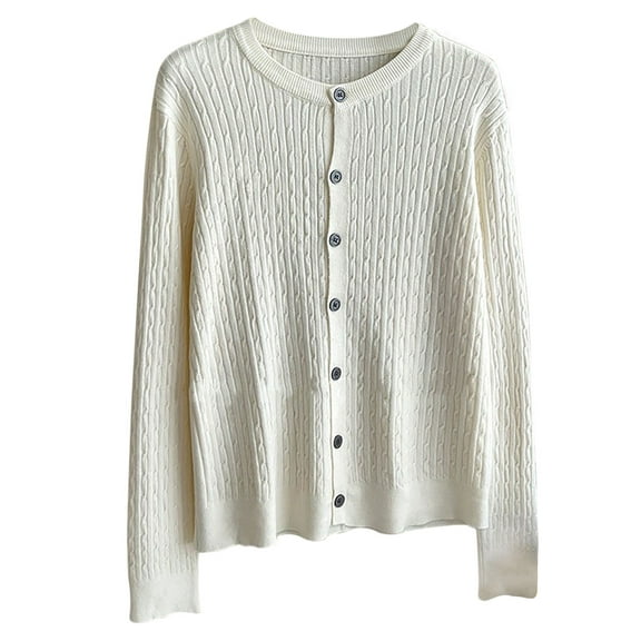 Women's Button Down Ribbed Knit Sweater Cardigan Casual Long Sleeve Round Neck Cardigan Solid Color Simple Cardigan Tops