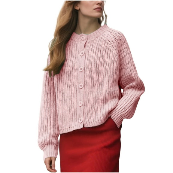 Women's Button Down Ribbed Knit Sweater Cardigan Casual Long Sleeve Round Neck Cardigan Solid Color Simple Cardigan Tops