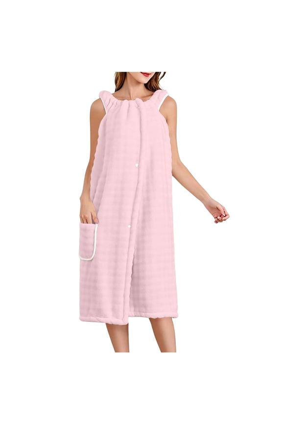 Women's Button Down Robes Absorbent Quick Dry Sleeveless Bathrobe Casual Spa Bath Shower Cover Up With Pockets