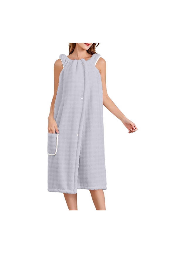 Women's Button Down Robes Absorbent Quick Dry Sleeveless Bathrobe Casual Spa Bath Shower Cover Up With Pockets