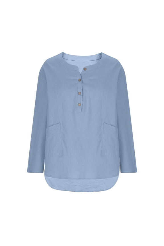 Women's Button Down Shirt Casual Top Long Sleeve V-Neck Solid Color Double Pocket Design Fashion Apparel Office Wear Comfortable Clothing