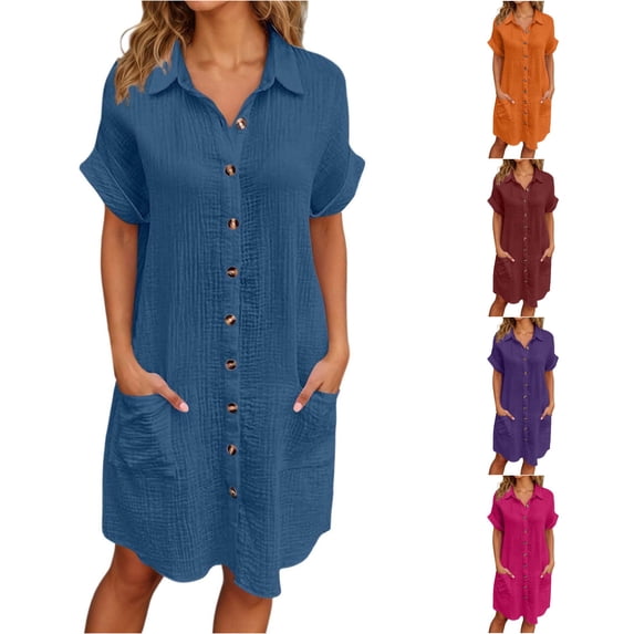 Women's Button Down Shirt Dress Midi Length Long Sleeve Loose Fit Tunic for All Seasons Casual Everyday Dress