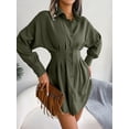thumbnail image 1 of Women's Button Down Shirt Dress with Pleated Waist and Long Sleeves, 1 of 6